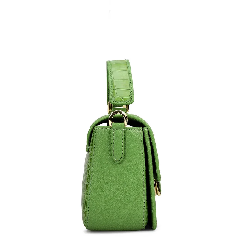 Da Milano Kiwi Small Croco Leather Satchel - Kiwi for Women | Best Price UAE